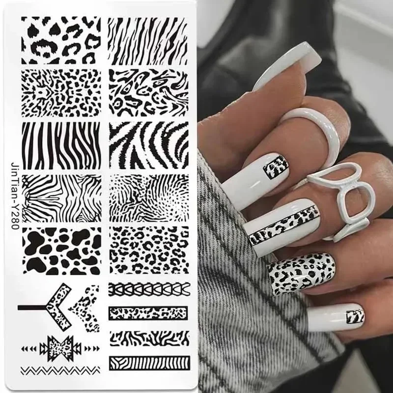 Nail Art Zebra - Tiger Zebra Leopard พิมพ์แผ่นปั๊มเล็บภาพสัตว์การพิมพ์ลายฉลุเล็บแสตมป์แม่แบบเล็บเครื่องมือตกแต่งเล็บ