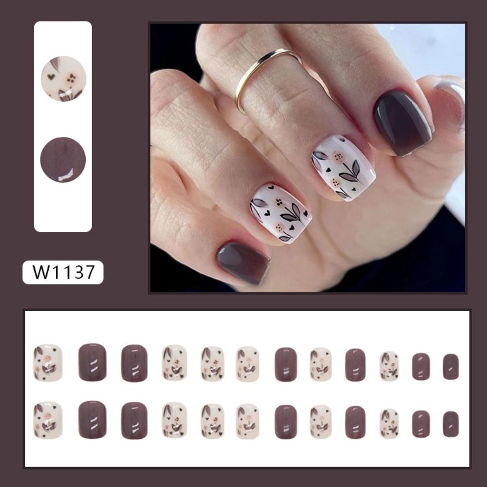 Nail Art Zebra - เล็บปลอมทรงกลมสั้นลายม้าลายเล็บปลอมดอกไม้ดาวที่ถอดออกได้เคล็ดลับเล็บสำหรับร้านเสริมสวย