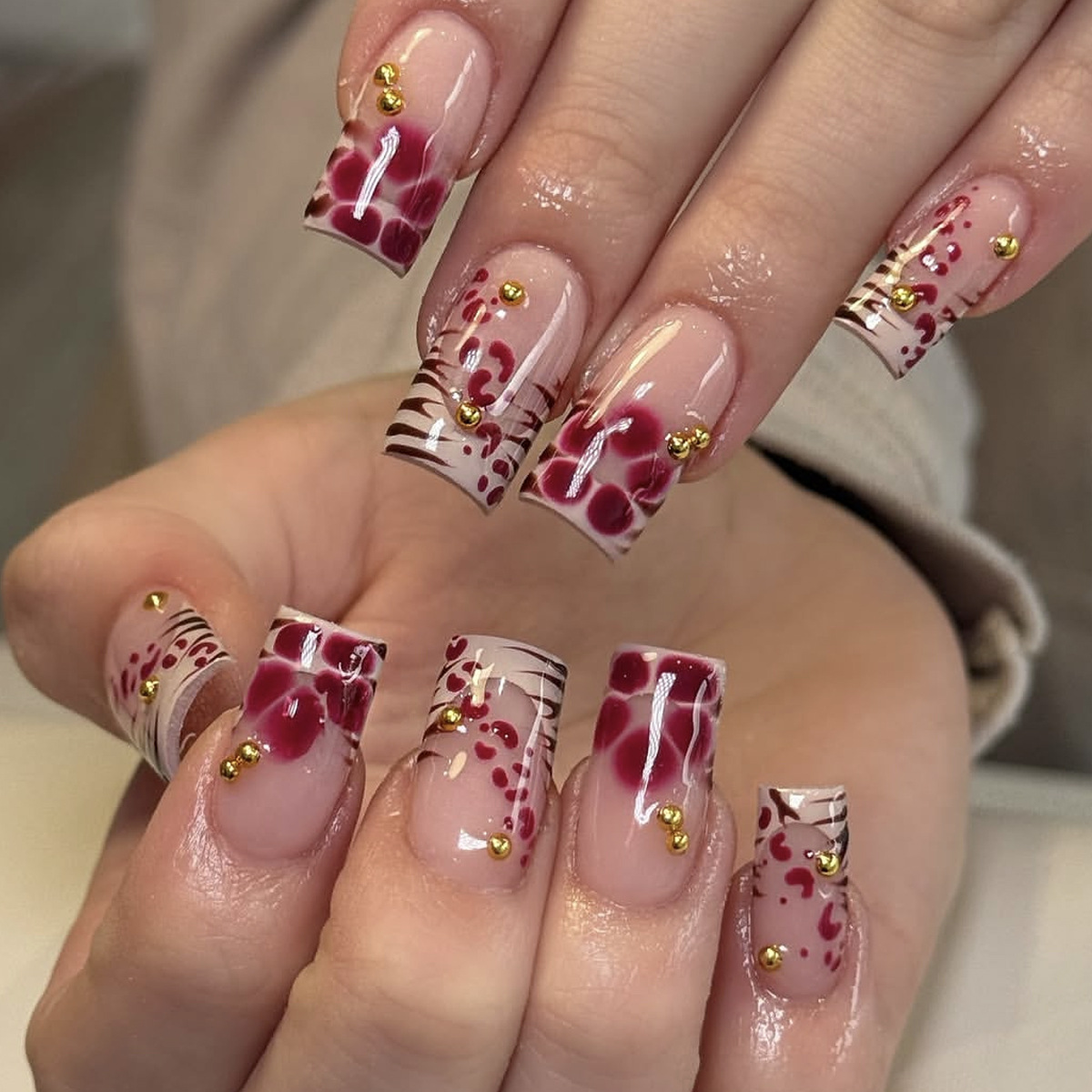 Nail Art Leopard - เล็บปลอม 3 มิติ สำหรับผู้หญิง สาวๆ ทรงเหลี่ยมขนาดกลาง
