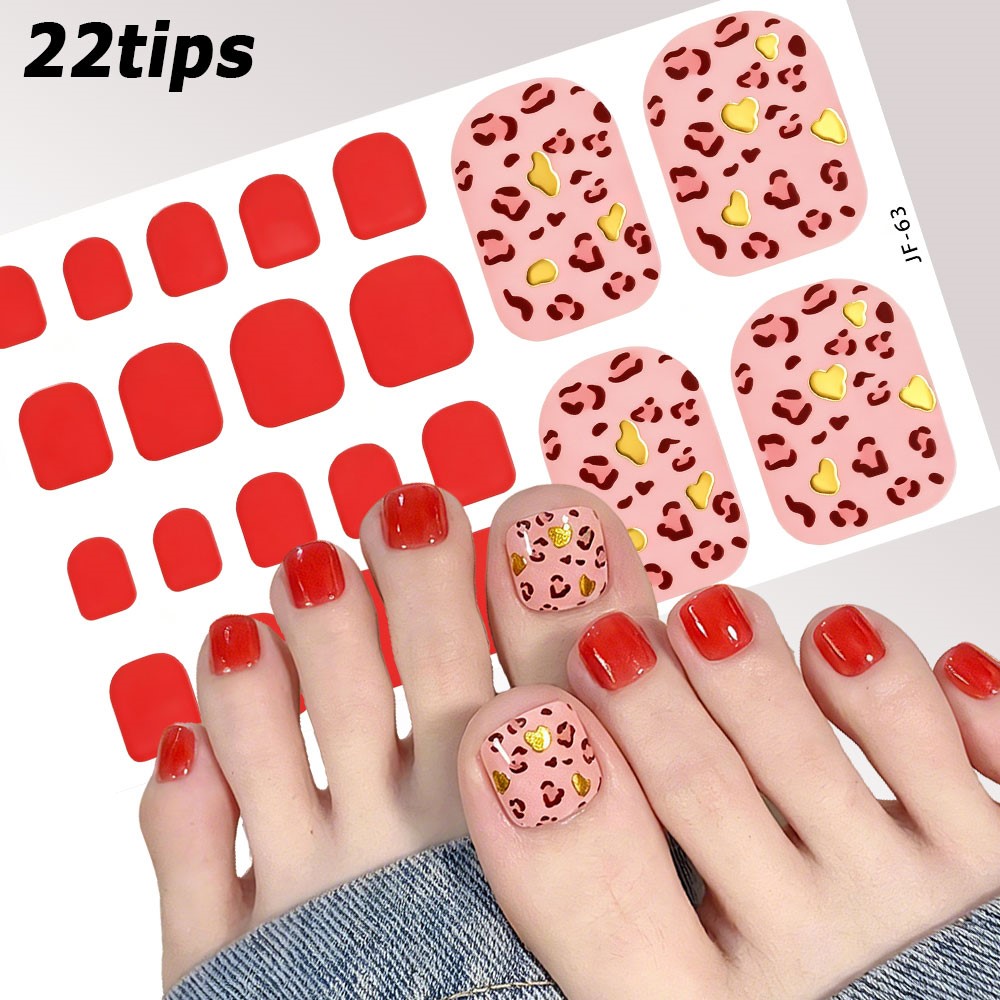 Nail Art Leopard - สติ๊กเกอร์ติดเล็บเท้าลายเสือดาวสีชมพู 1 ชิ้น/22 ชิ้น แบบเต็มเล็บ วาววับ