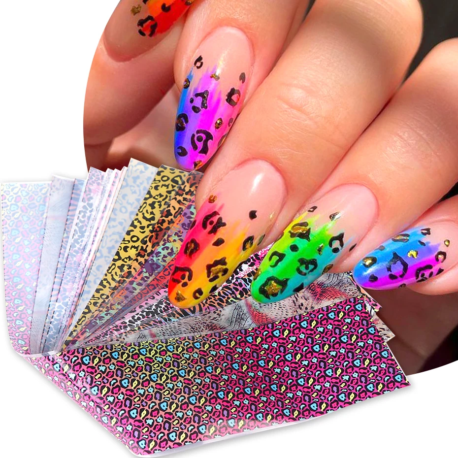 Nail Art Leopard - 10pcs สีสันเสือดาวพิมพ์เล็บโอนฟอยล์ Tiger Skin ZEBRA สัตว์ป่า