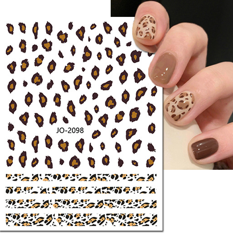 Nail Art Leopard - เล็บ 3d Decals สีชมพูสีฟ้าสีน้ําตาลสีเสือดาวพิมพ์กาว Sliders สติ๊กเกอร์เล็บตกแต่งสําหรับเล็บ