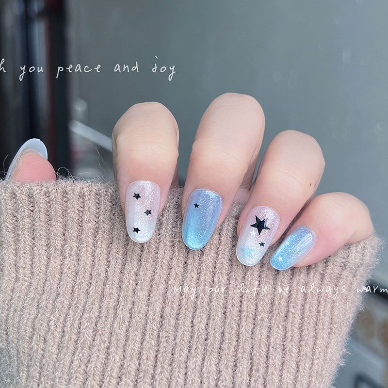 เล็บปลอมแบบกดติด 10 ชิ้น สีฟ้า - Nail Art Aesthetic บทวิจารณ์และราคา