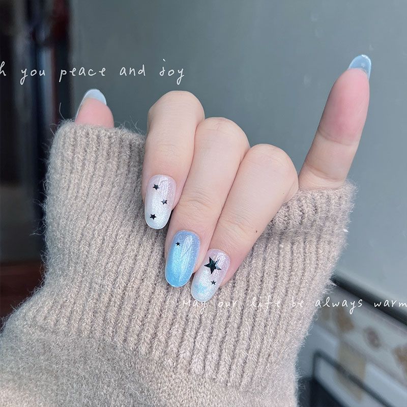 เล็บปลอมแบบกดติด 10 ชิ้น สีฟ้า - Nail Art Aesthetic บทวิจารณ์และราคา