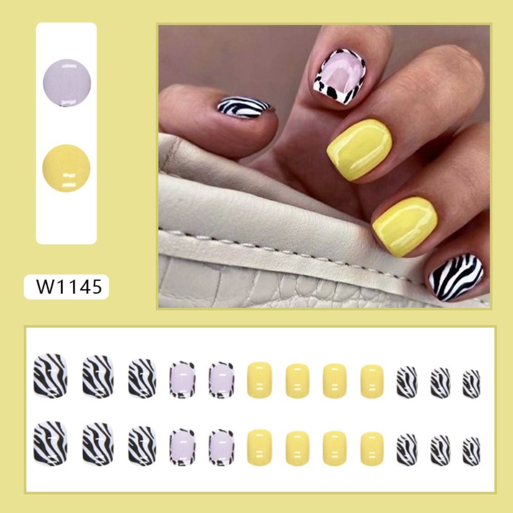 เล็บปลอมทรงกลมสั้นลายม้าลายเล็ - Nail Art Zebra บทวิจารณ์และราคา
