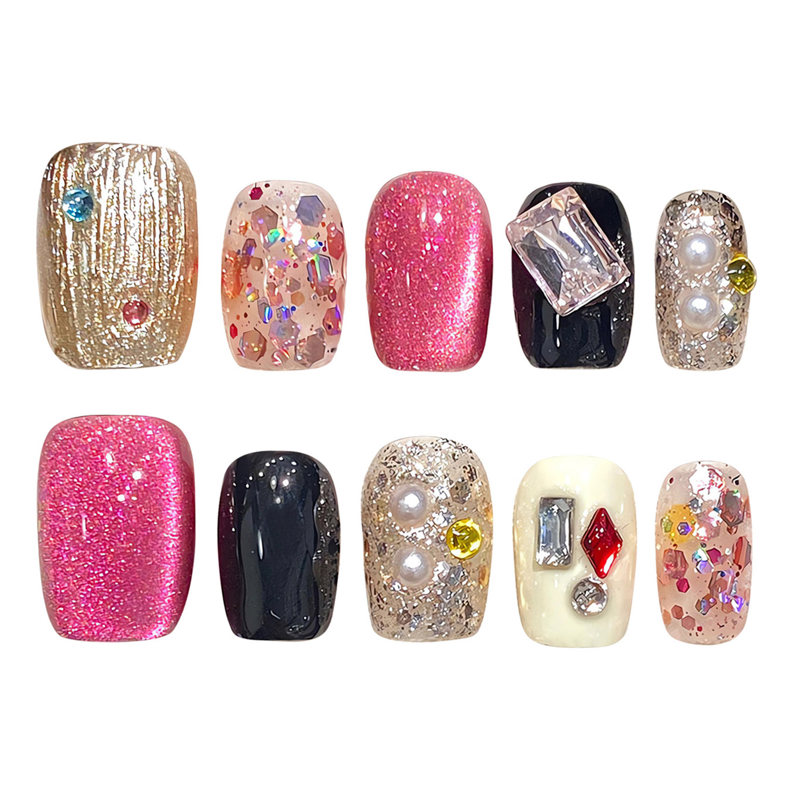 เล็บปลอมสีชมพูแวววาวแบบทำด้วยม - Nail Art Aesthetic บทวิจารณ์และราคา