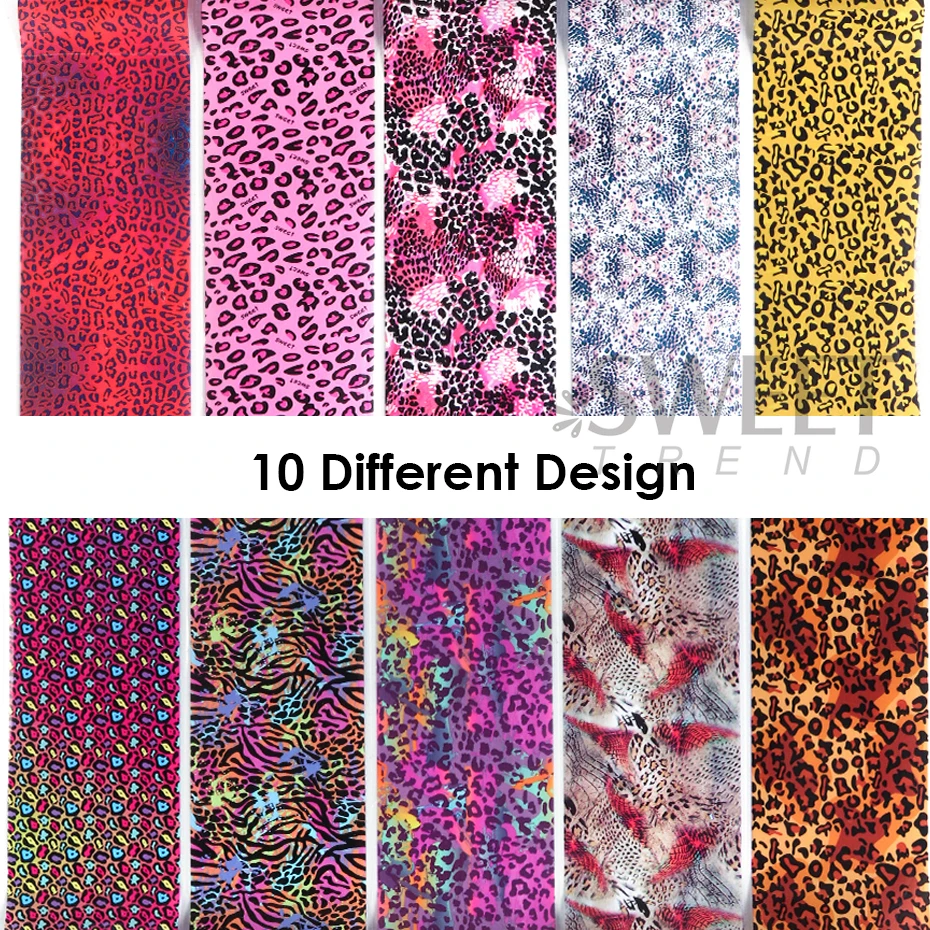 10pcs สีสันเสือดาวพิมพ์เล็บโอน - Nail Art Leopard บทวิจารณ์และราคา