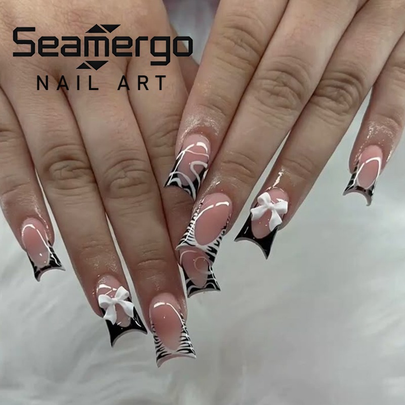 เล็บปลอมแบบติดกาวลายเป็ดสีดำเร - Nail Art Zebra บทวิจารณ์และราคา