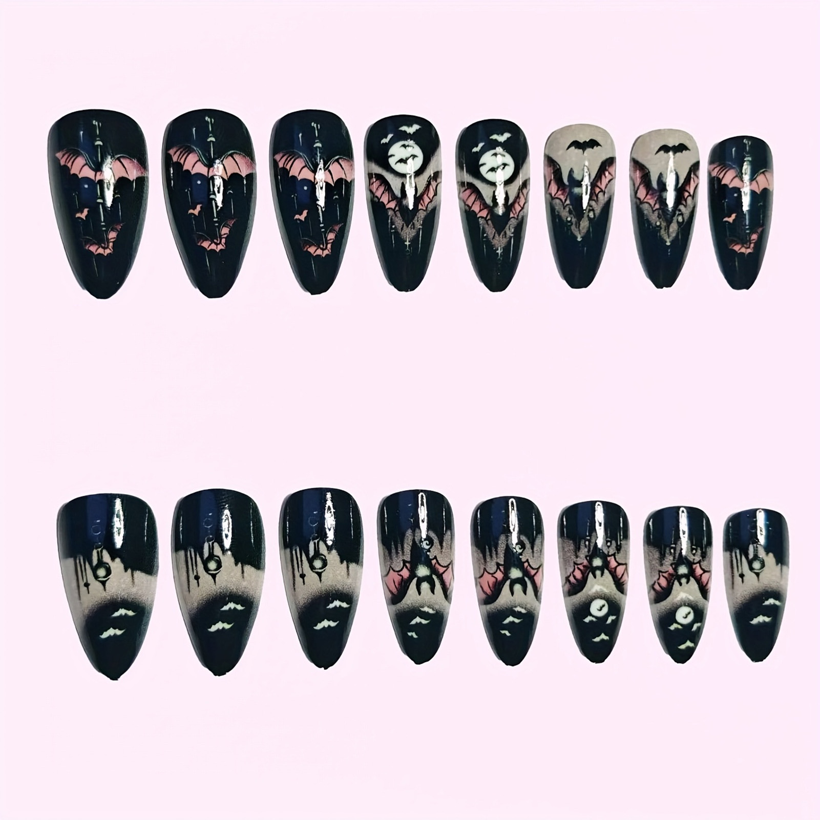 เล็บปลอมฮาโลวีน 24 ชิ้น สีดำทร - Nail Art Aesthetic บทวิจารณ์และราคา