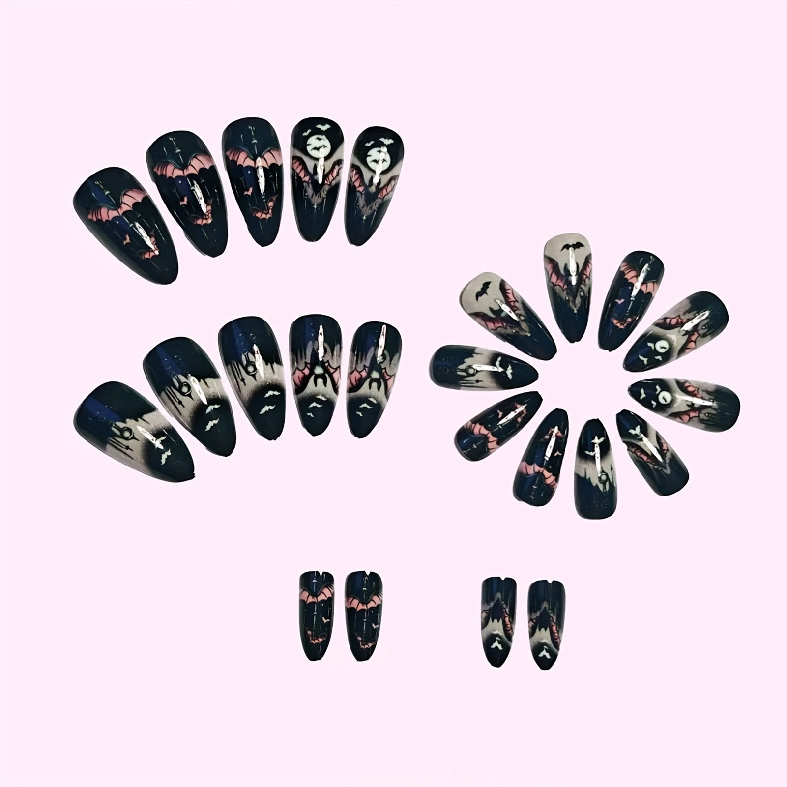 เล็บปลอมฮาโลวีน 24 ชิ้น สีดำทร - Nail Art Aesthetic บทวิจารณ์และราคา