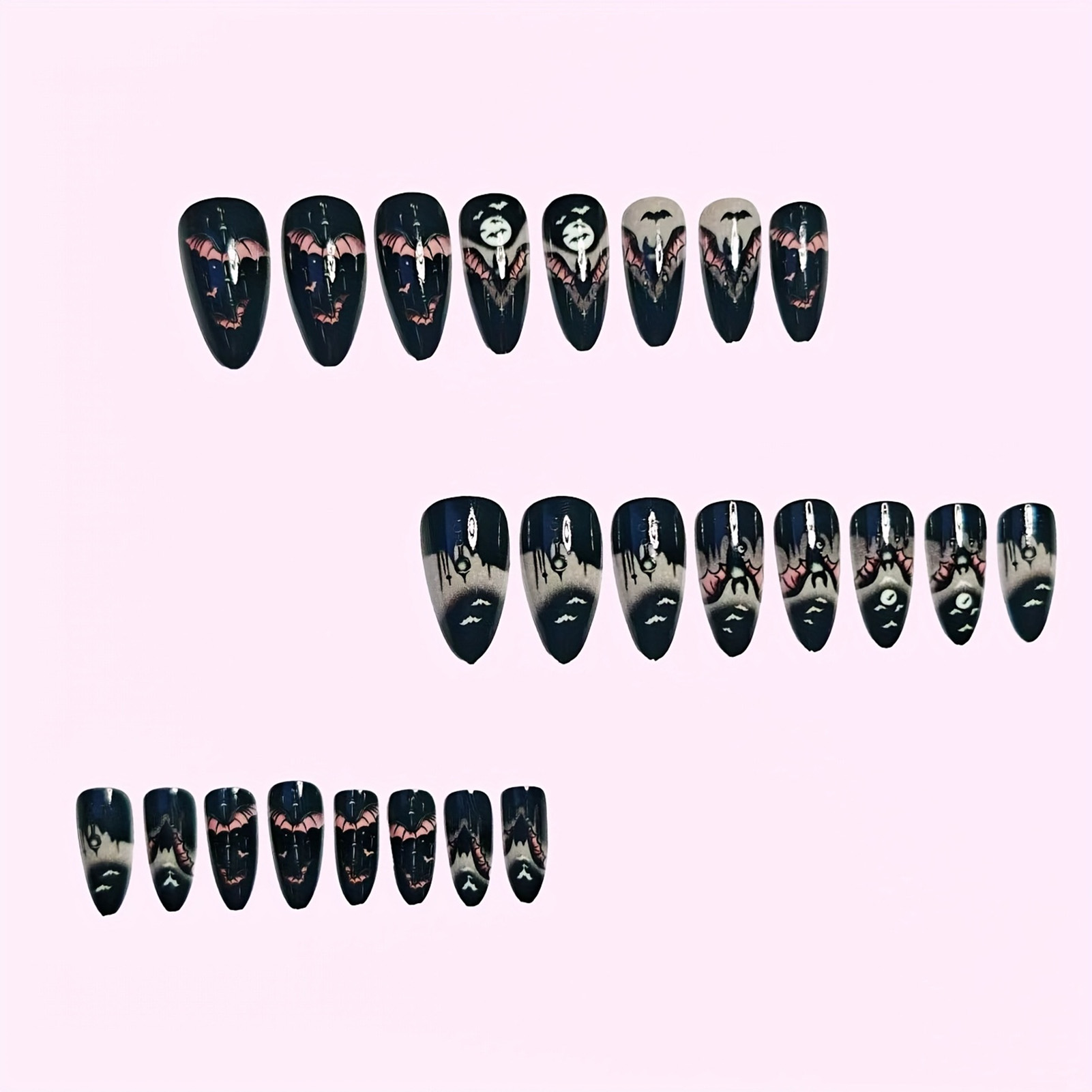 เล็บปลอมฮาโลวีน 24 ชิ้น สีดำทร - Nail Art Aesthetic บทวิจารณ์และราคา